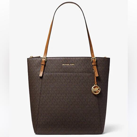 Michael Kors Voyager Large Logo Tote Bag Brown/Tan - Coastal Grandma Luxury Glam - Picture 1 of 16